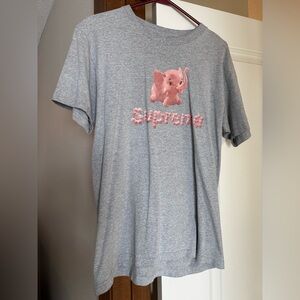 Supreme Gray T-Shirt with Pink Elephant